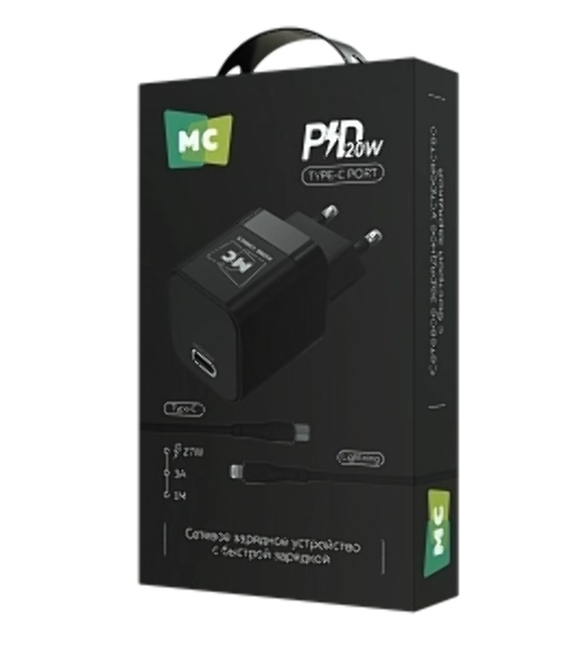 Сетевое зарядное устройство MORE CHOICE (4620202555823) NC86i 1Type-C 3.0A PD 20W для Lightning 8-pin Type-C, черный