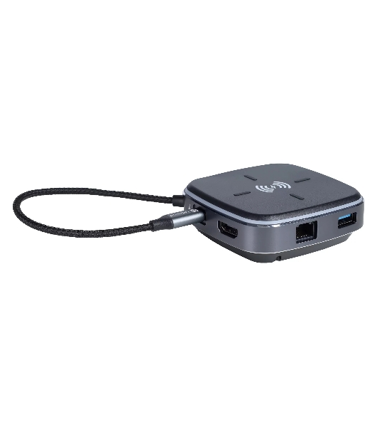 Многофункциональная док-станция Intrend ITACS-9W Type-C с беспроводной зарядкой 3 встроенных высокоскоростных USB 3.0, встроенный высокоскоростной TF и SD карт ридер, разъем RJ-45 для подключения к локальной сети HDMI 4K/30Hz, 60W Power Delivery порт,
