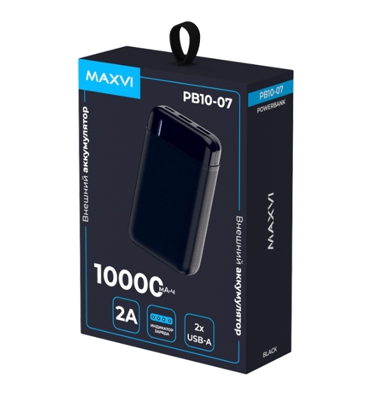 Внешний аккумулятор Maxvi PB10-07 10000 мАч, 2A, 2хUSB/Type-C/MicroUSB