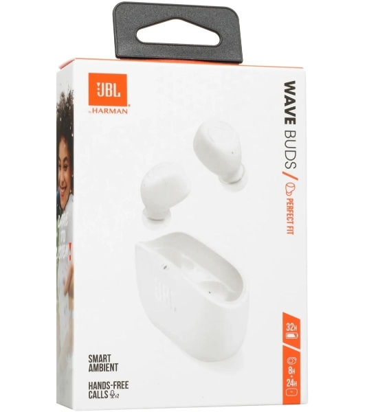 Наушники TWS JBL Wave Buds белый, внутриканальные, Bluetooth, быстрая зарядка, до 8 ч