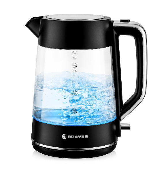 Электрочайник BRAYER BR6102 черный, 1.7 л, 2200 Вт, скрытый нагревательный элемент