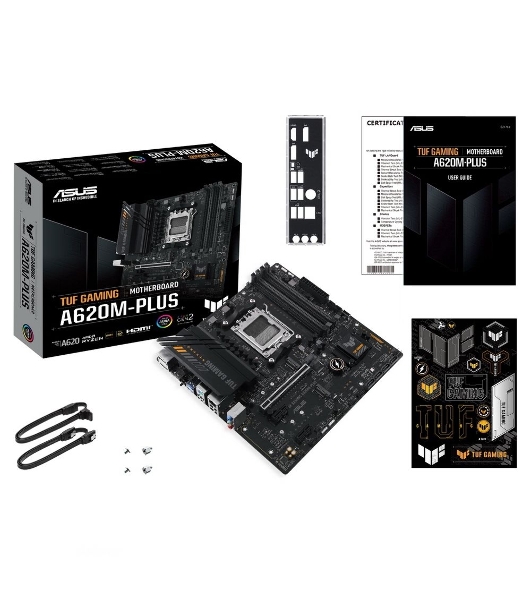 Материнская плата ASUS TUF GAMING A620M-PLUS, AM5, AMD A620, 4xDDR5, 4xSATA, 2xM.2, 1xPCI-E 4.0 x16, 2xPCI-E x1, 2xDP, 1xHDMI, 1x 2.5Gb LAN, 2xUSB-A 3.2 Gen 1, 4xUSB-A 2.0, 3x3.5 мм, 7.1, Micro-ATX