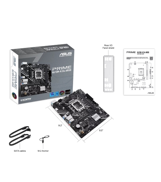 Материнская плата ASUS PRIME H610M-K D4 ARGb, LGA 1700, Intel H610, 2xDDR4, 4xSATA, 1xM.2, 1xPCIe 4.0 x16, 1xHDMI, 1x1Gb LAN, 2xUSB 5Gbps, 4xUSB 2.0, 7.1, mATX