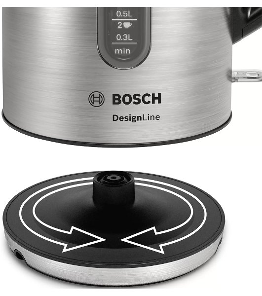 Электрочайник Bosch TWK4P440 черный, 1.7 л, 2400 Вт, скрытый нагревательный элемент