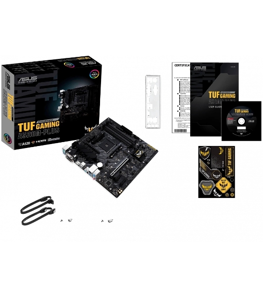 Материнская плата ASUS TUF GAMING A520M-PLUS, AM4, AMD A520, 4xDDR4, 4xSATA, 2xM.2, 1xPCIe 3.0 x16, 2xPCIe 3.0 x1, 1xVGA, 1xDVI, 1xHDMI, 1x1Gb LAN, 1xUSB-A 10Gbps, 4xUSB-A 5Gbps, 2xUSB-A 2.0, 3x3.5 мм, 7.1, mATX