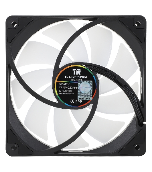 Кулер для корпуса Thermaltight TL-C12C-S (120x120x25мм, 4-pin PWM, ARGB, 66.17CFM, 25.6dBA, 1550RPM, черный)
