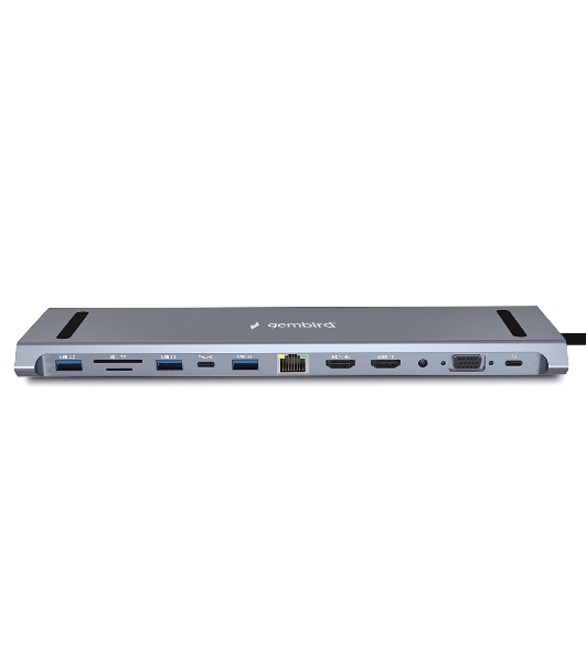 USB-концентратор Gembird UHB-D6, USB Type-C, USB 2.0/RJ45/USB Type-C PD87W/Jack 3.5 / SD/TF/2xHDMI/VGA, USB Type-C