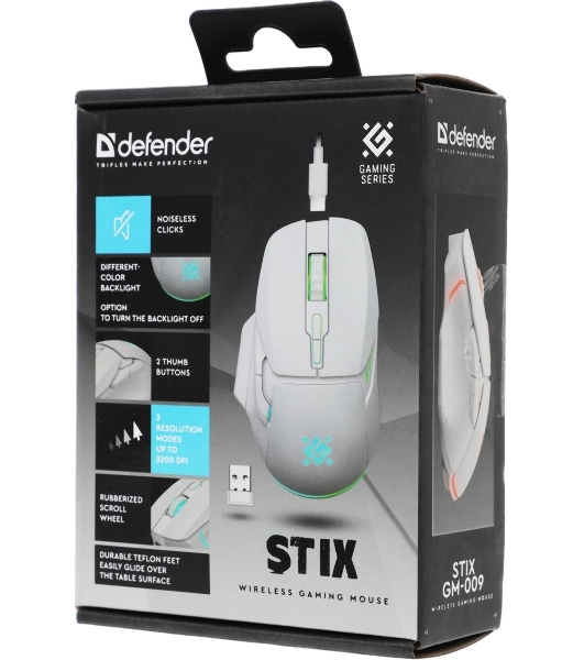 Мышь беспроводная Defender Stix GM-009 белый, 3200 dpi, радиоканал, USB, кнопки - 7
