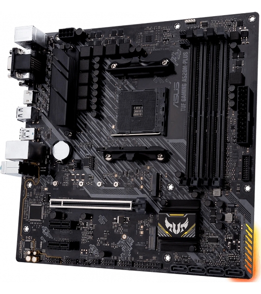 Материнская плата ASUS TUF GAMING A520M-PLUS, AM4, AMD A520, 4xDDR4, 4xSATA, 2xM.2, 1xPCIe 3.0 x16, 2xPCIe 3.0 x1, 1xVGA, 1xDVI, 1xHDMI, 1x1Gb LAN, 1xUSB-A 10Gbps, 4xUSB-A 5Gbps, 2xUSB-A 2.0, 3x3.5 мм, 7.1, mATX