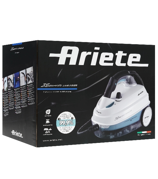Пароочиститель Ariete 00P414602AR0 белый/голубой, напольный, 1500 Вт, 30 г/мин, 1600 мл
