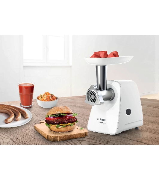 Мясорубка электрическая Bosch MFW2520W белый, 1500 Вт, 1.7 кг/мин, насадки - 4