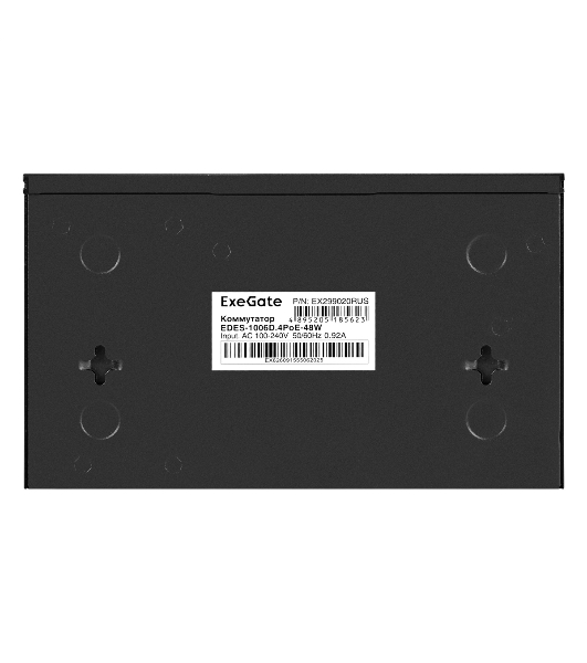 Коммутатор ExeGate EDES-1006D.4PoE-48W, 4×100 Мбит/с PoE + 2×100 Мбит/с, неуправляемый