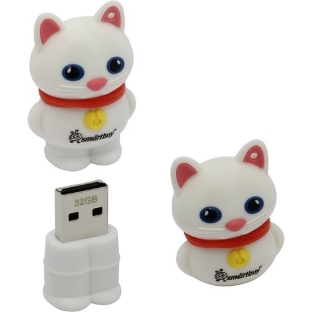 Флешка USB Smartbuy Wild Catty (SB32GbCatW), 32Gb, USB 2.0, R/W 25/15, котенок белый