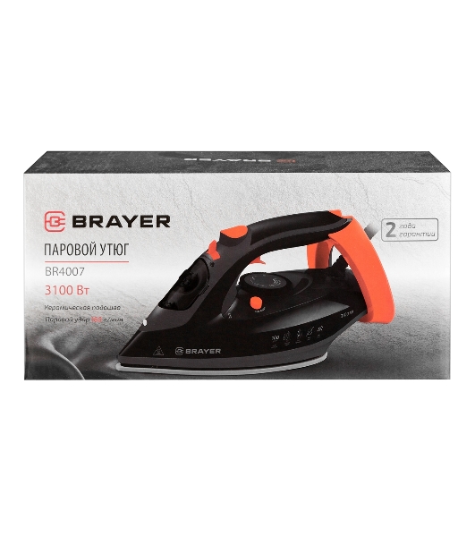 Утюг BRAYER BR4007 черный/оранжевый, 3100 Вт, 35 г/мин, 160 г/мин, 265 мл