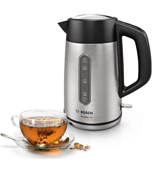 Электрочайник Bosch TWK4P440 черный, 1.7 л, 2400 Вт, скрытый нагревательный элемент
