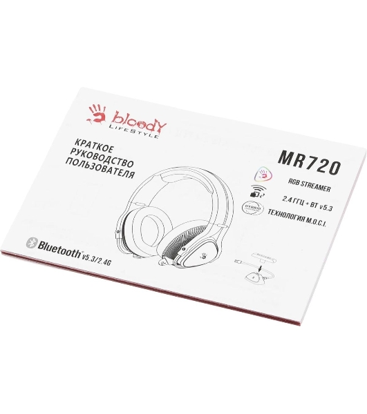 Гарнитура Bloody MR720 чёрный, беспроводная + проводная, радиоканал/Bluetooth/mini jack 3.5 мм, до 44 ч, подсветка