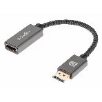 Кабель-переходник DP --> HDMI-F 0.2m, серый металлик, оплетка, 4K@60Hz, Telecom (TA560), фото 1