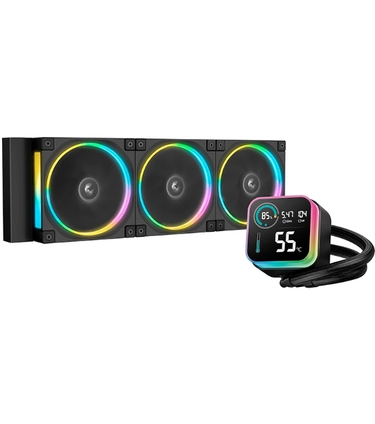 Система жидкостного охлаждения Deepcool LQ360 Ultra ARGb Soc-AM5/AM4/1200/1700/1851 черный 4-pin 38.71dB Al LCD 350W 1840gr Ret (R-LQ360-BKASMC-G-1)