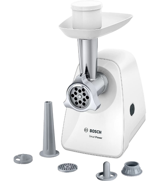 Мясорубка электрическая Bosch MFW2520W белый, 1500 Вт, 1.7 кг/мин, насадки - 4