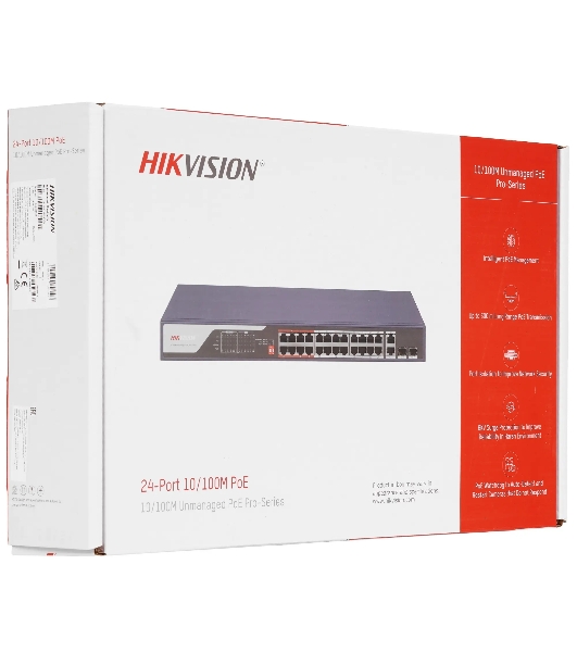 Коммутатор Hikvision DS-3E0326P-E(C), 24×1 Гбит/с PoE + 2×1 Гбит/с Combo (RJ45/SFP) + 2×1 Гбит/с SFP, неуправляемый