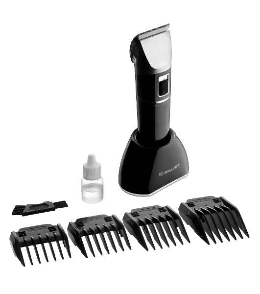 Машинка для стрижки BRAYER BR3402, LED-дисплей, 4 насад, турбо, титан. покр, регу. высоты лезвий