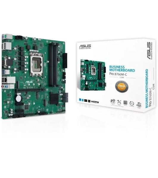 Материнская плата ASUS PRO B760M-C-CSM, LGA 1700, Intel B760, 4xDDR5, 4xSATA, 2xM.2, 1xPCIe 4.0 x16, 2xPCIe 3.0 x1, 1xVGA, 1xHDMI, 2xDP, 1x1Gb LAN, 2xUSB-A 5Gbps, 2xUSB-A 2.0, 3x3.5 мм, 7.1, mATX