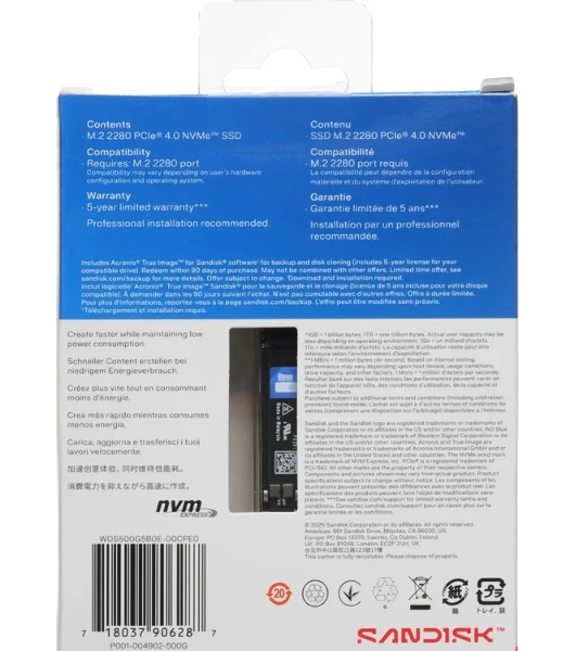 Накопитель SSD 500GB WD Blue SN5100, NVMe, M.2 2280, PCI-E 4x4 R/W - 5600/6600 Mb/s