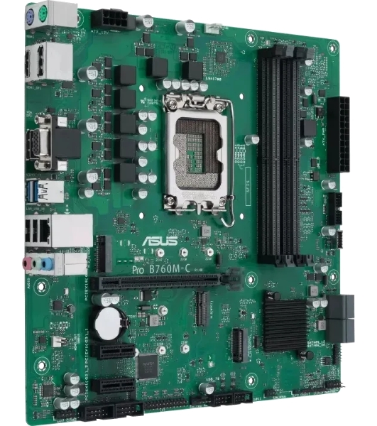 Материнская плата ASUS PRO B760M-C-CSM, LGA 1700, Intel B760, 4xDDR5, 4xSATA, 2xM.2, 1xPCIe 4.0 x16, 2xPCIe 3.0 x1, 1xVGA, 1xHDMI, 2xDP, 1x1Gb LAN, 2xUSB-A 5Gbps, 2xUSB-A 2.0, 3x3.5 мм, 7.1, mATX