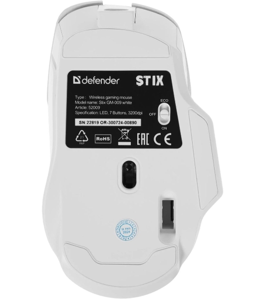 Мышь беспроводная Defender Stix GM-009 белый, 3200 dpi, радиоканал, USB, кнопки - 7