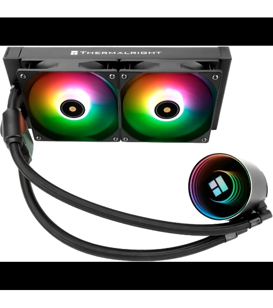 Водяное охлаждение для процессора Thermalright Frozen Notte 240 черный ARGB V2 (240мм, Black, ARGB/ Fans: 2x120мм, 72.37CFM, 27.7dBA, 2000RPM/ Pump height 54мм, 28dBA, 5300RPM, Rad thickness 27мм/ S: 1200, 1700, 1851, 2011, 2066, 115X, AM2, AM2+, AM3, AM3+, AM4, AM5, FM1, FM2, FM2+)