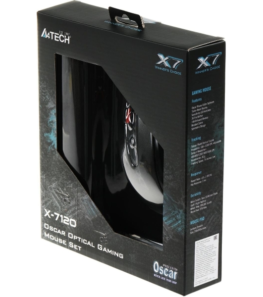 Мышь проводная + коврик A4Tech X-7120 черный, 2000 dpi, USB, кнопки - 7