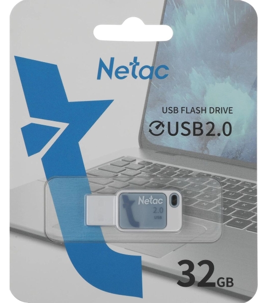 Флешка USB Netac UA31 (NT03UA31N-032G-20BL), 32Gb, USB 2.0, R/W 110/45, синий/белый