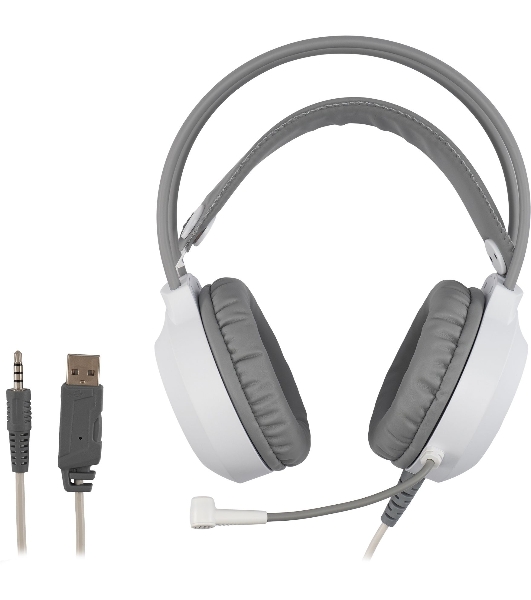 Гарнитура Oklick HS-L300G белый, проводная, 3.5 мм, подсветка