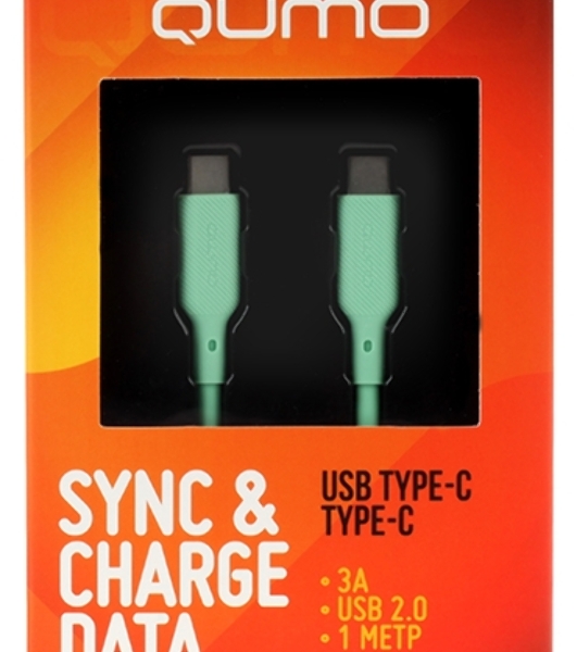 Кабель QUMO 32970 Type-C на Type-C, силиконовый, 1м, 3A, 60W, PD (зеленый)