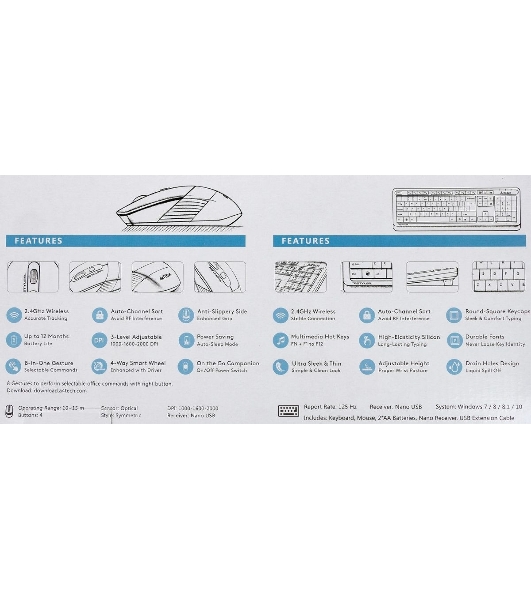 Комплект клавиатура+мышь A4Tech FStyler FG1010 беспроводной, USB, 2000 DPI, чёрный/синий