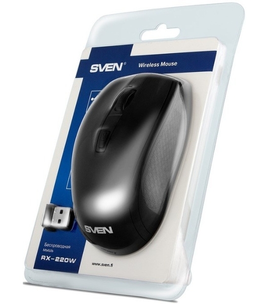 Мышь беспроводная SVEN RX-220W черный, 1600 dpi, радиоканал, USB, кнопки - 4