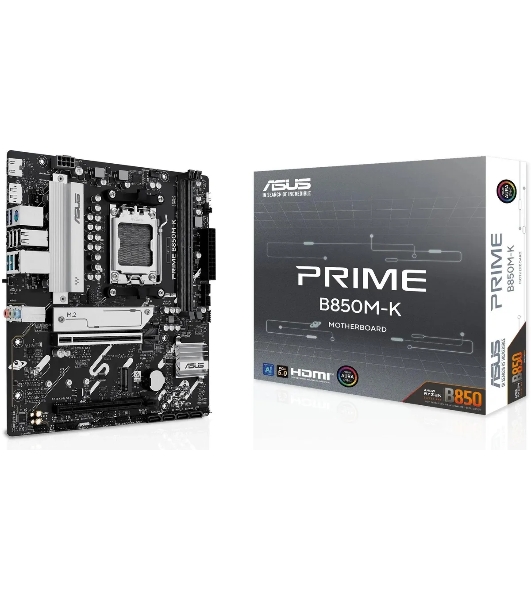 Материнская плата ASUS PRIME B850M-K, AM5, AMD B850, 2xDDR5, 4xSATA, 2xM.2, 1xPCIe 5.0 x16, 1xPCIe 4.0 x8, 1xDP (v1.4), 1xHDMI (v2.1), 1x2.5Gb LAN, 2xUSB-A 10Gbps, 2xUSB-A 5Gbps, 4xUSB-A 2.0, 3x3.5 мм, 7.1, mATX