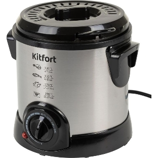 Фритюрница Kitfort KT-2009 серебристый/чёрный, 1000 Вт, 1 л, 0.25 кг, антипригарное покрытие