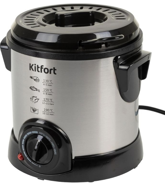 Фритюрница Kitfort KT-2009 серебристый/чёрный, 1000 Вт, 1 л, 0.25 кг, антипригарное покрытие