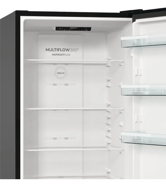 Холодильник Gorenje NRK6202EBXL4 черный матовый двухкамерный 235/96л морозилка снизу, No Frost