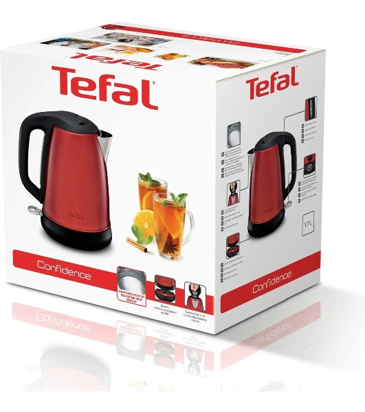 Электрочайник Tefal KI270530 красный, 1.7 л, 2400 Вт, скрытый нагревательный элемент