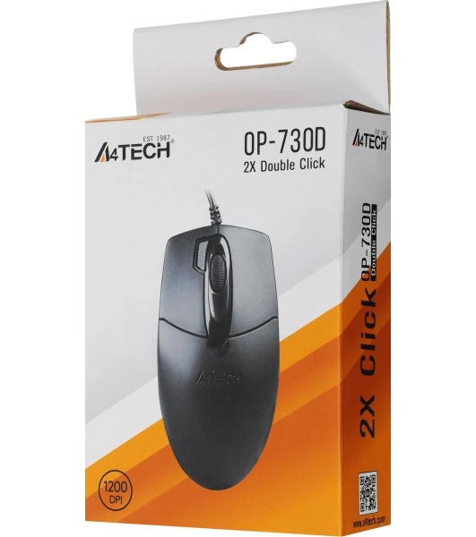 Мышь проводная A4Tech OP-730D черный, 1200 dpi, USB, кнопки - 4
