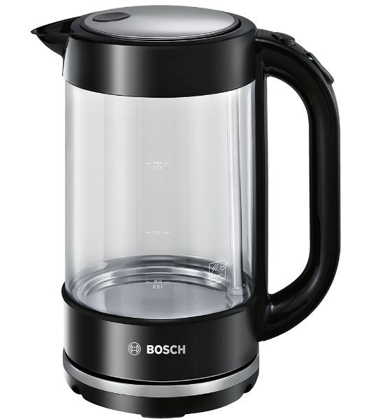 Электрочайник Bosch TWK70B03 черный, 1.7 л, 2400 Вт, скрытый нагревательный элемент