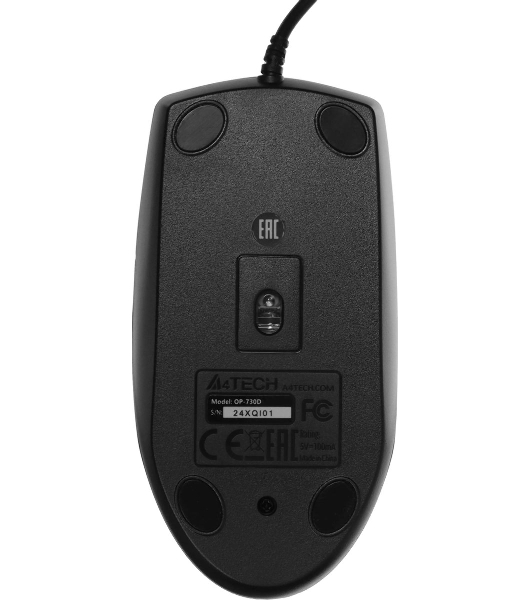 Мышь проводная A4Tech OP-730D черный, 1200 dpi, USB, кнопки - 4