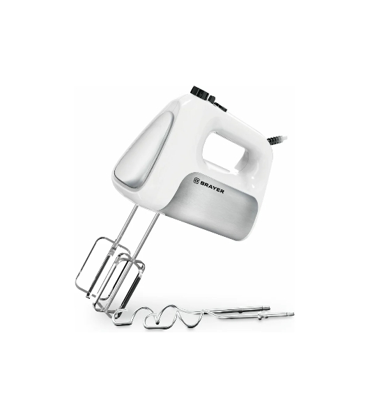 Миксер BRAYER BR1303, 500 Вт, корп.из нерж.стали, 5 режимов, 2 крюка, 2 венчика