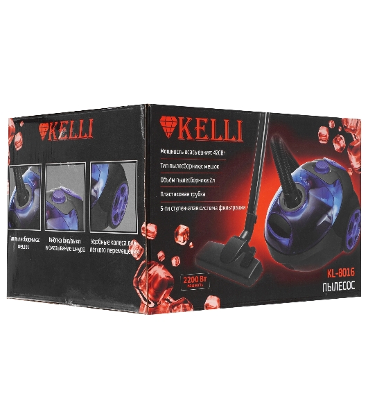 Пылесос Kelli KL-8016 синий, 420/2200 Вт, уборка сухая, пылесборник мешок 2 л
