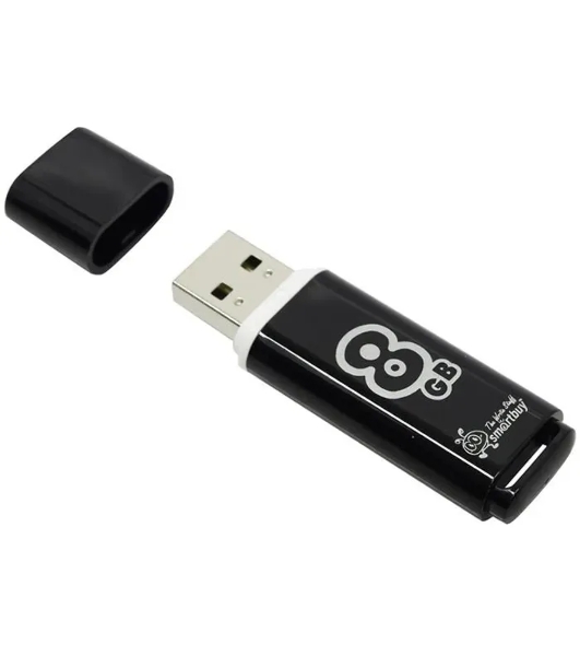 Флешка USB Smartbuy Glossy series black (SB8GbGS-K), 8Gb, USB 2.0, R/W 25/15, черный