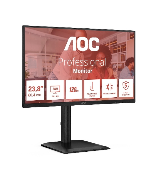 Монитор 23.8' AOC 24E4CV IPS 1920x1080, 120 Гц, 4 мс, 16:9, 300 кд/м², HDMI, DP 1.4, USB-C (90 Вт), 4xUSB 3.2, 3.5 Jack, USB Hub (4x USB 3.2), HDR10, Adaptive-Sync, черный