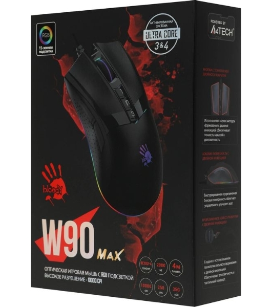 Мышь проводная A4Tech Bloody W90 Max черный, 10000 dpi, USB, кнопки - 10