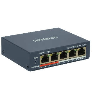 Коммутатор HiWatch SWT-1105P, 4×100 Мбит/с PoE + 1×1 Гбит/с, настраиваемый